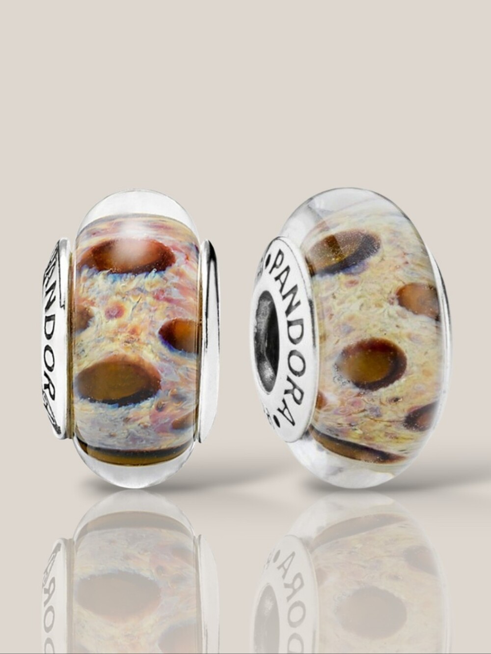 PANDORA Sterling Silver Clouded Leopard Animal Print Murano Glass Bead Retired